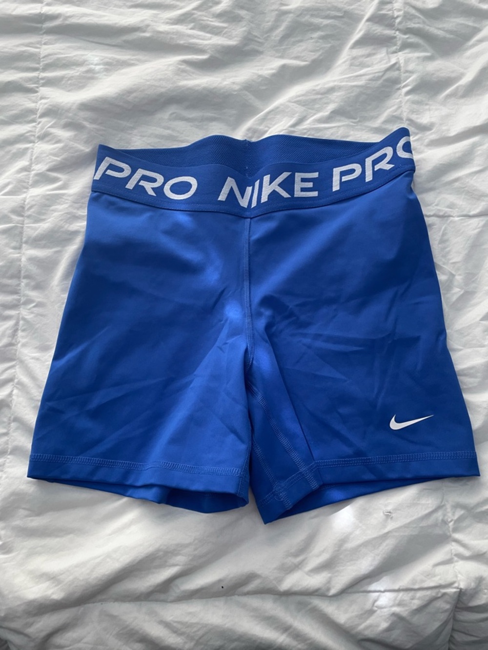 Nike Pro Royal Blue Bike Shorts with White Logo